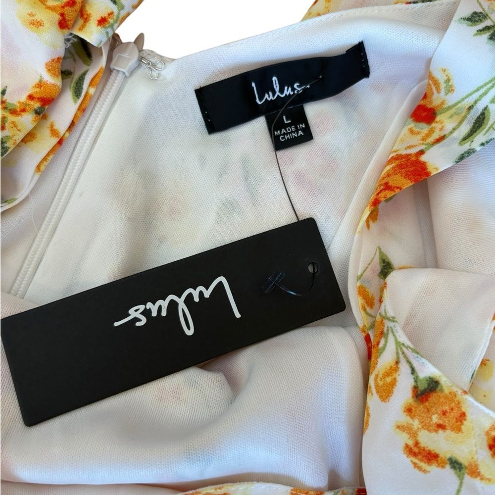 Lulus Day Date Tie Back White Orange Floral Mini Dress Womens Size Large New - Picture 9 of 13